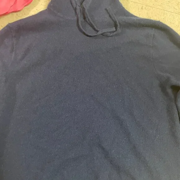 J CREW Midweight 100% Cashmere Navy Blue Hoodie Pullover Sweater Unisex - Picture 7 of 11